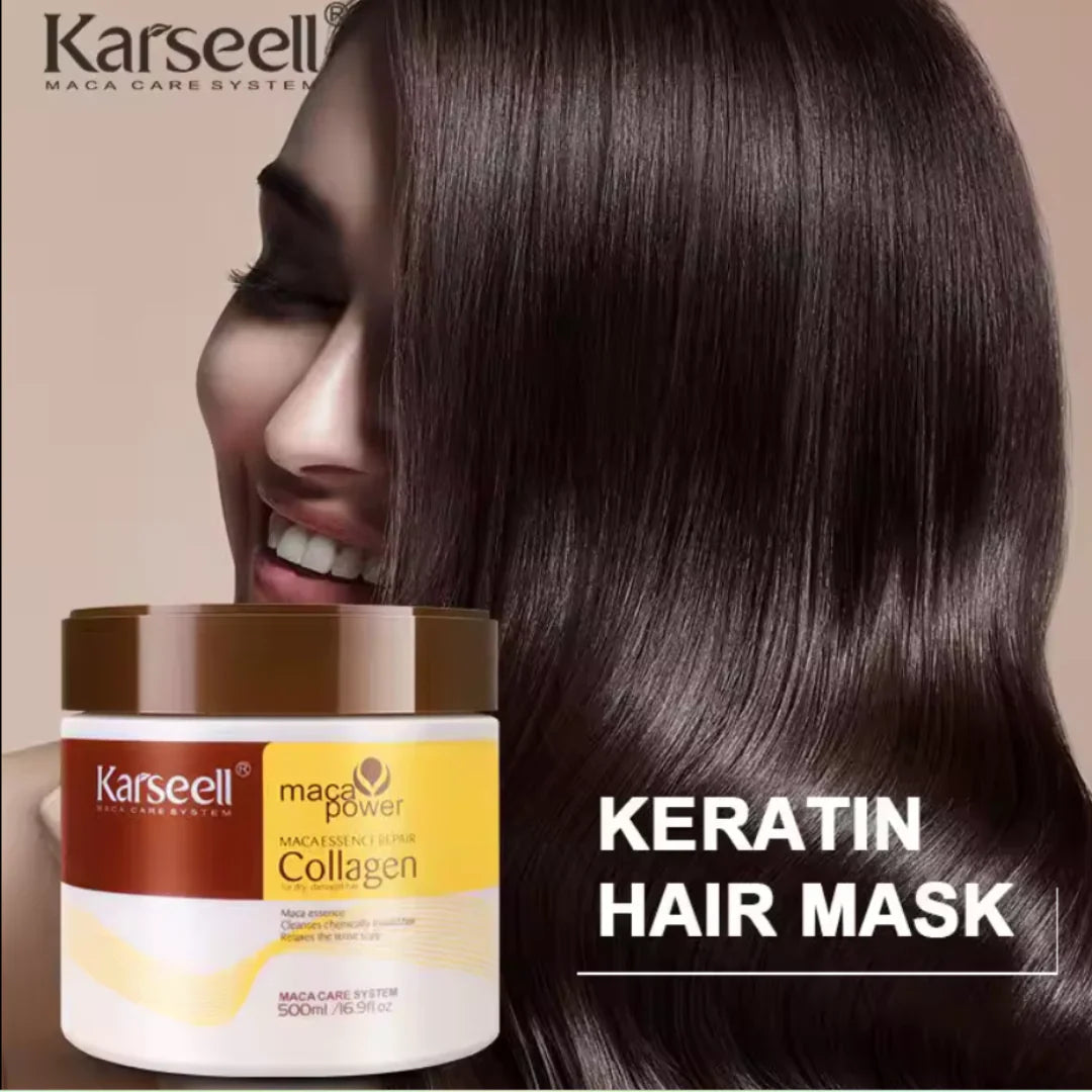 Tratamiento Capilar con Colágeno Karseell Reparación Profunda Acondicionador con Aceite de Argán y Colágeno, Mascarilla Esencia para Cabello Seco y Dañado, Todos los Tipos de Cabello, 16.90 oz / 500 ml.