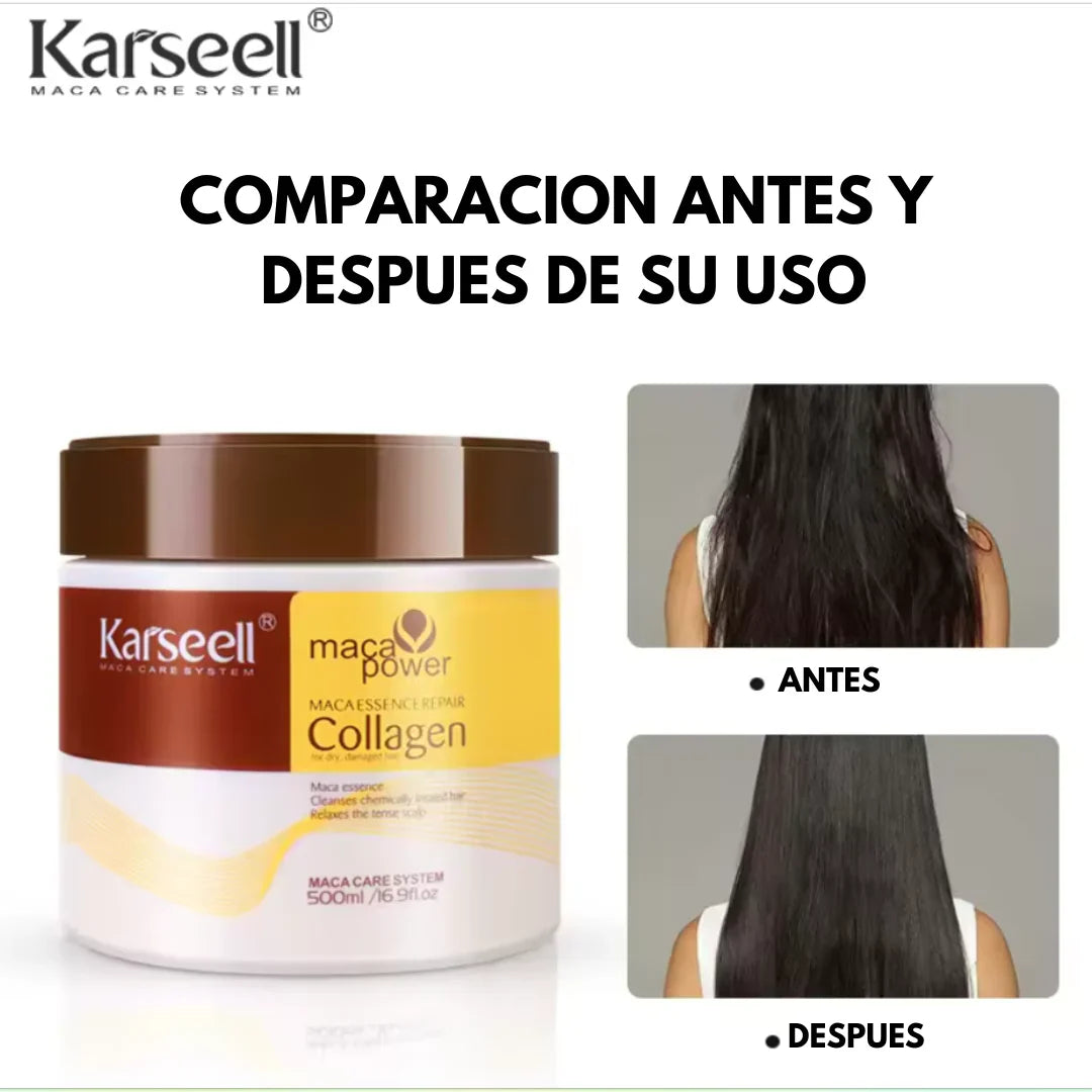 Tratamiento Capilar con Colágeno Karseell Reparación Profunda Acondicionador con Aceite de Argán y Colágeno, Mascarilla Esencia para Cabello Seco y Dañado, Todos los Tipos de Cabello, 16.90 oz / 500 ml.